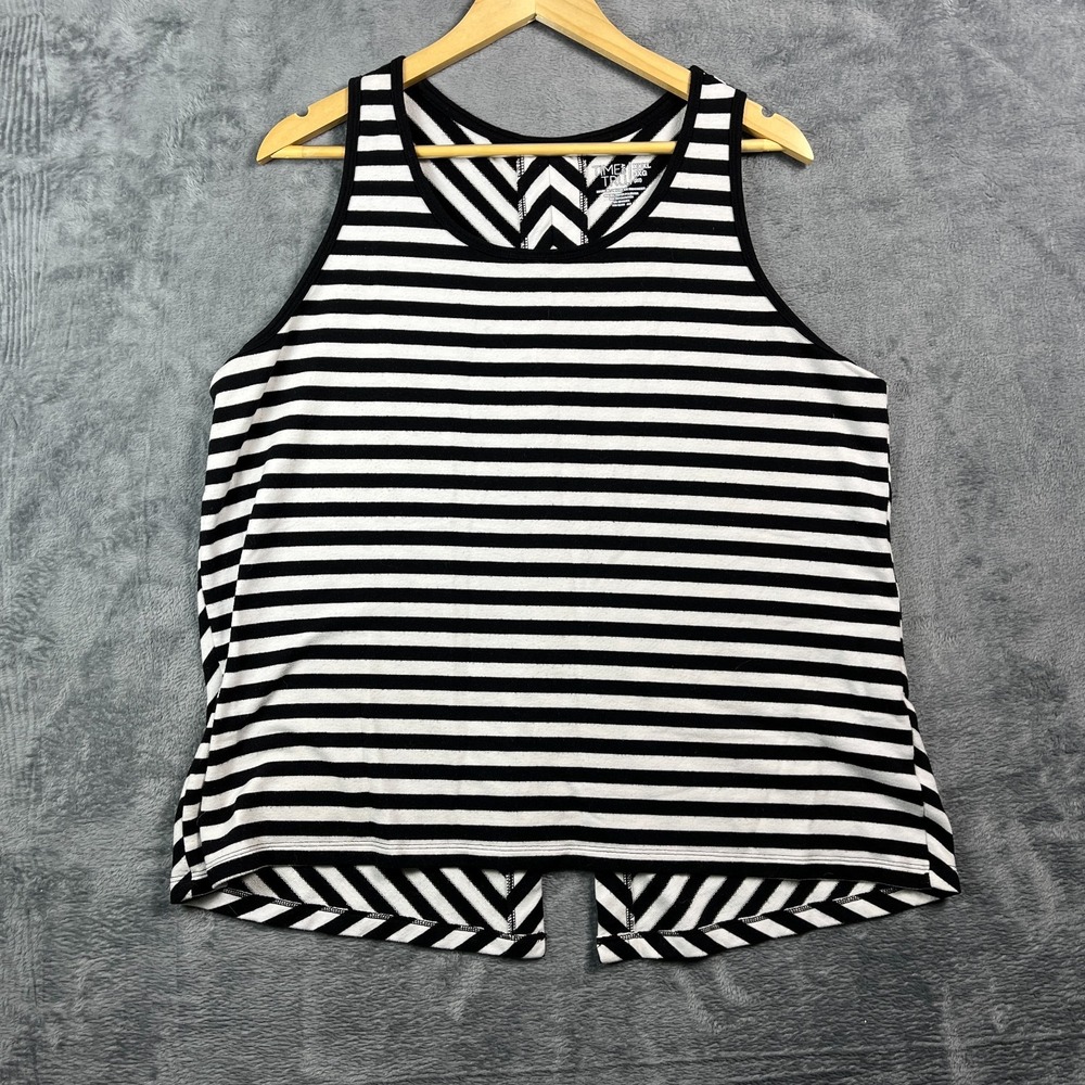 Time And Tru Tank Top Womens 3XL Black White Chevron Stretch Split Back Hem